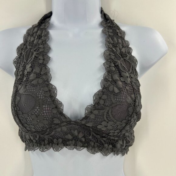 Free People Women Size Small Gray Galloon Lace Halter Bra - Picture 1 of 8